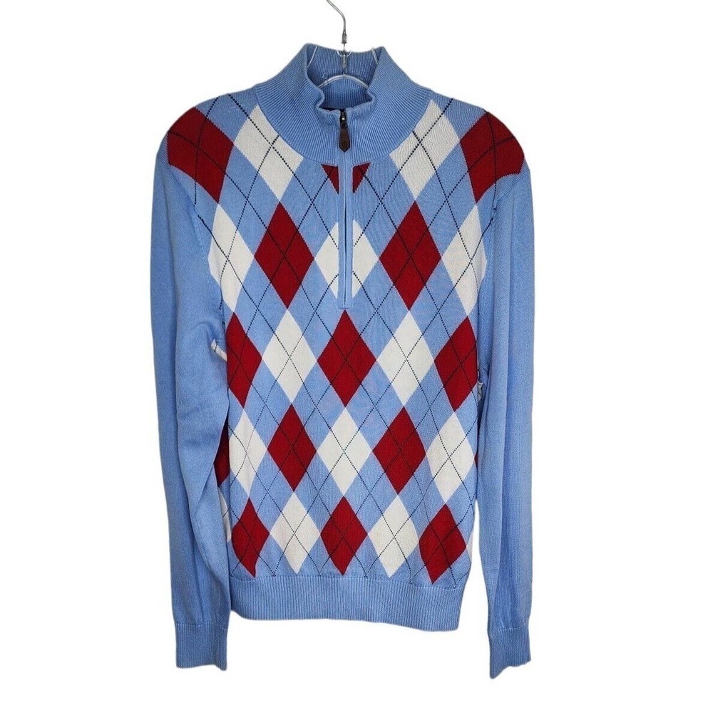 Brooks Brothers Sweater Men Blue Red Argyle 1/4 Zip Supima Cotton Size Small